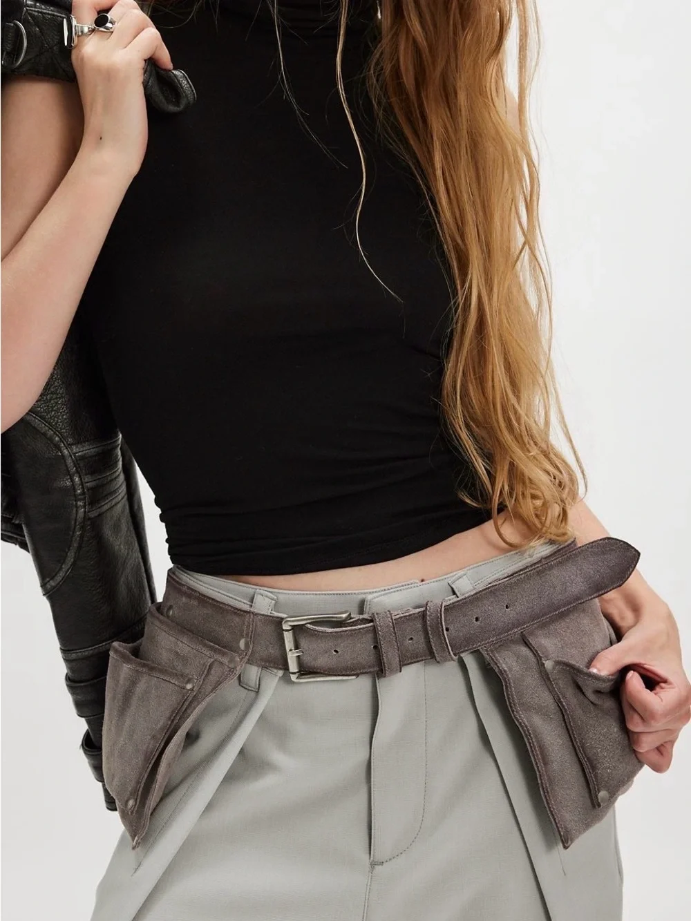 Free People Crew Cargo Pocket Belt ~ Gravel Rock